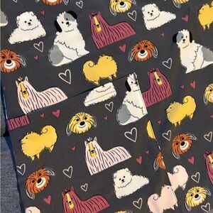 Stylish Dog Print Scrub Top - Gray, Yellow, Pink